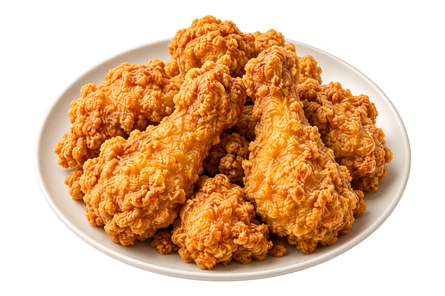 황금빛 바삭온 오리지널 후라이드를 담은 아이보리 접시
